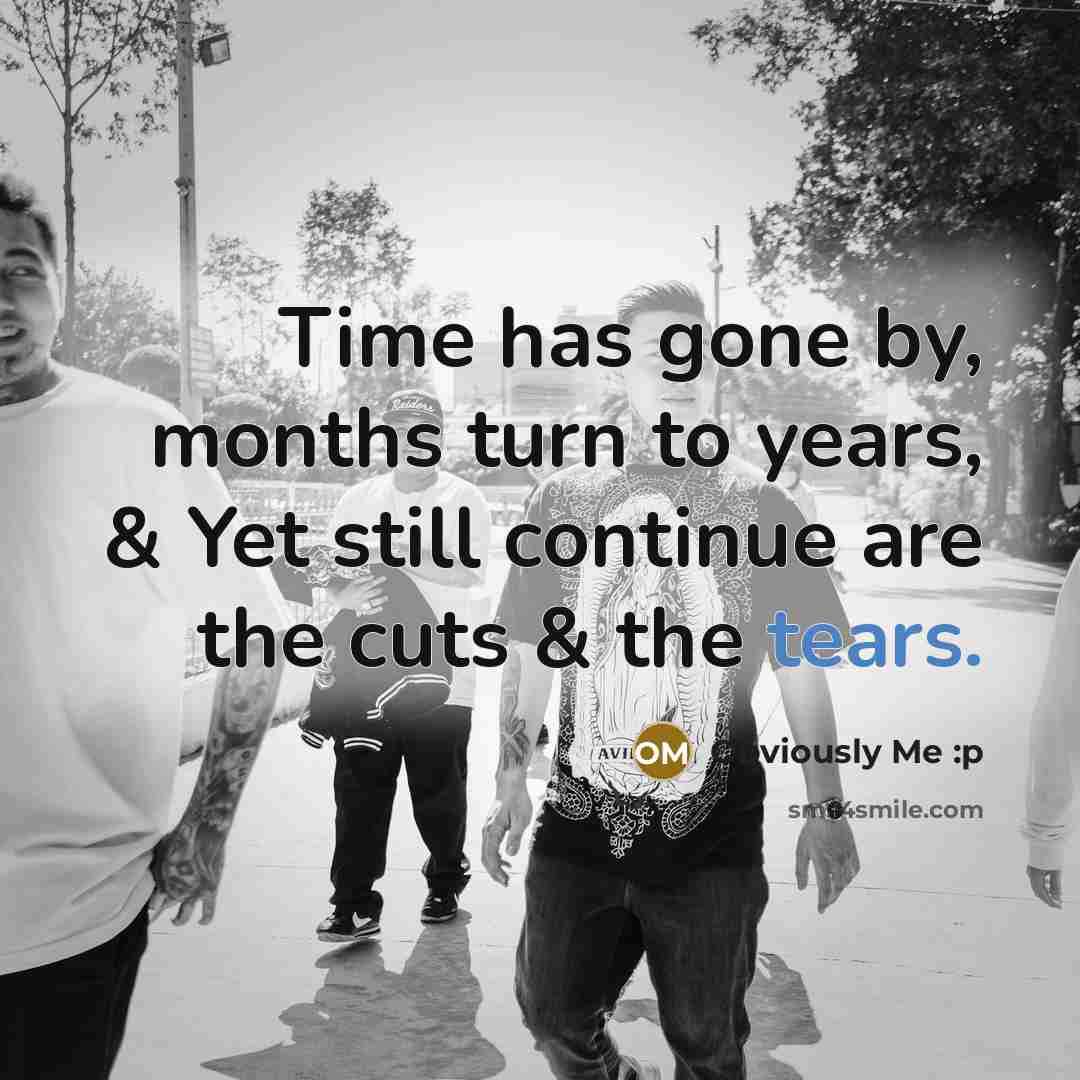 “Time has gone by, months turn to years, & Yet still continue are the cuts & the tears.” quote by Obviously Me :p