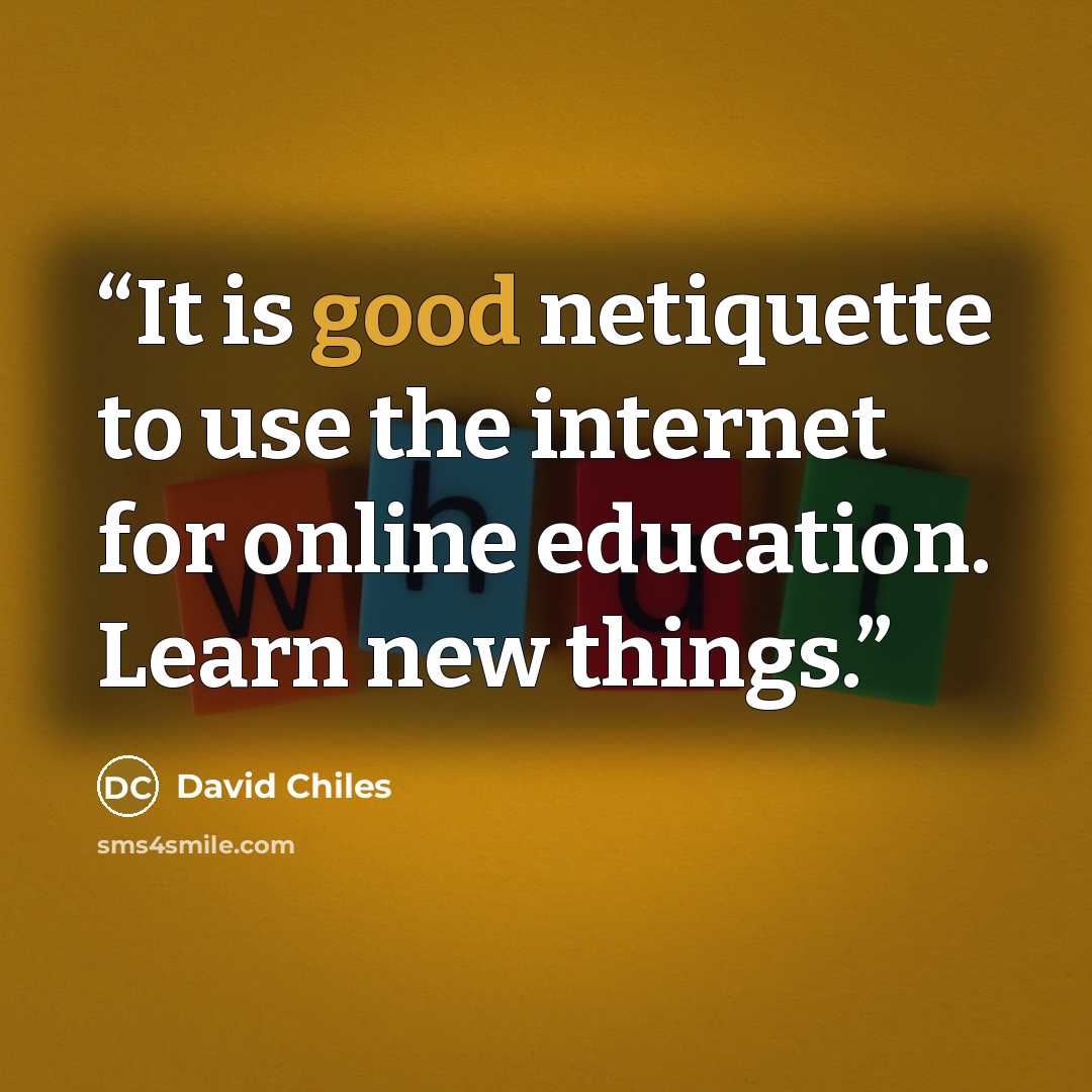 “It is good netiquette to use the internet for online education. Learn new things.” quote by David Chiles