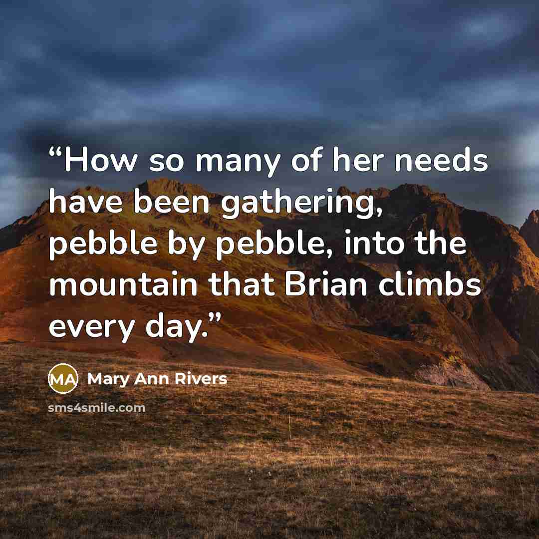 “How so many of her needs have been gathering, pebble by pebble, into the mountain that Brian climbs every day.” quote by Mary Ann Rivers