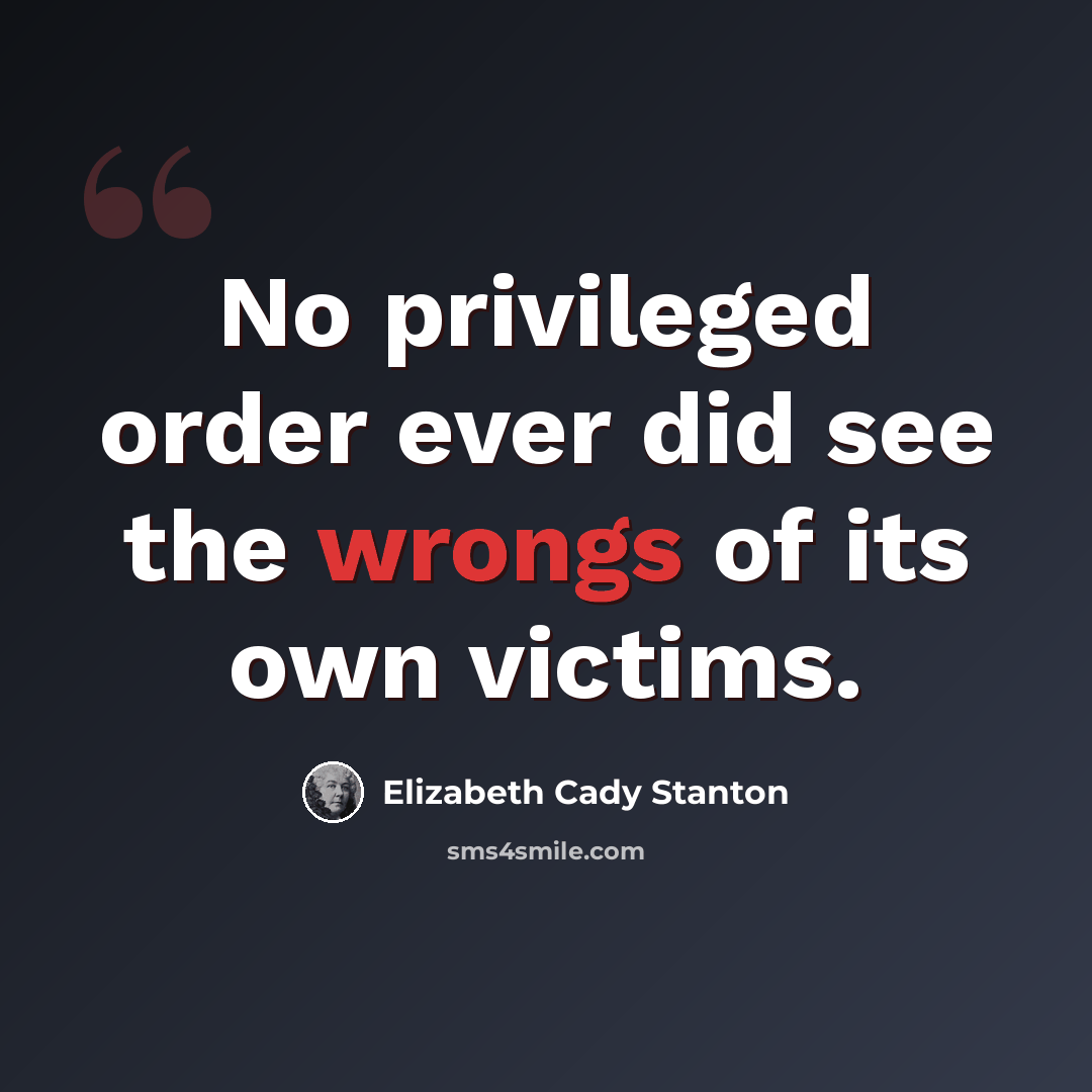 “No privileged order ever did see the wrongs of its own victims.” quote by Elizabeth Cady Stanton