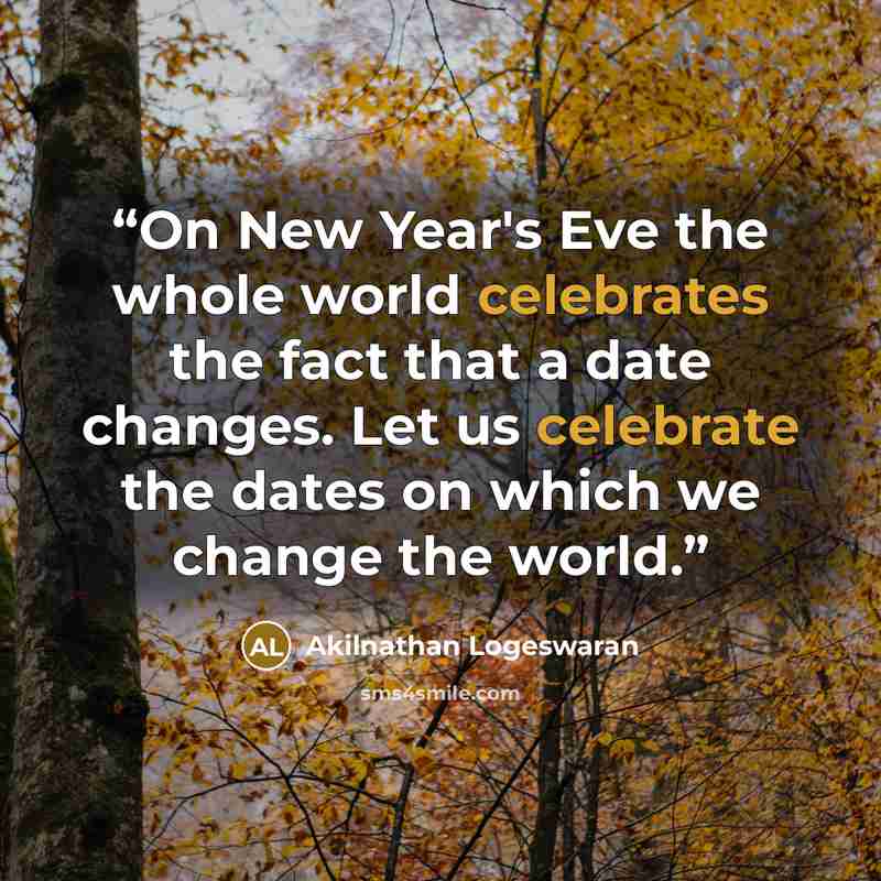“On New Year's Eve the whole world celebrates the fact that a date changes. Let us celebrate the dates on which we change the world.” quote by Akilnathan Logeswaran