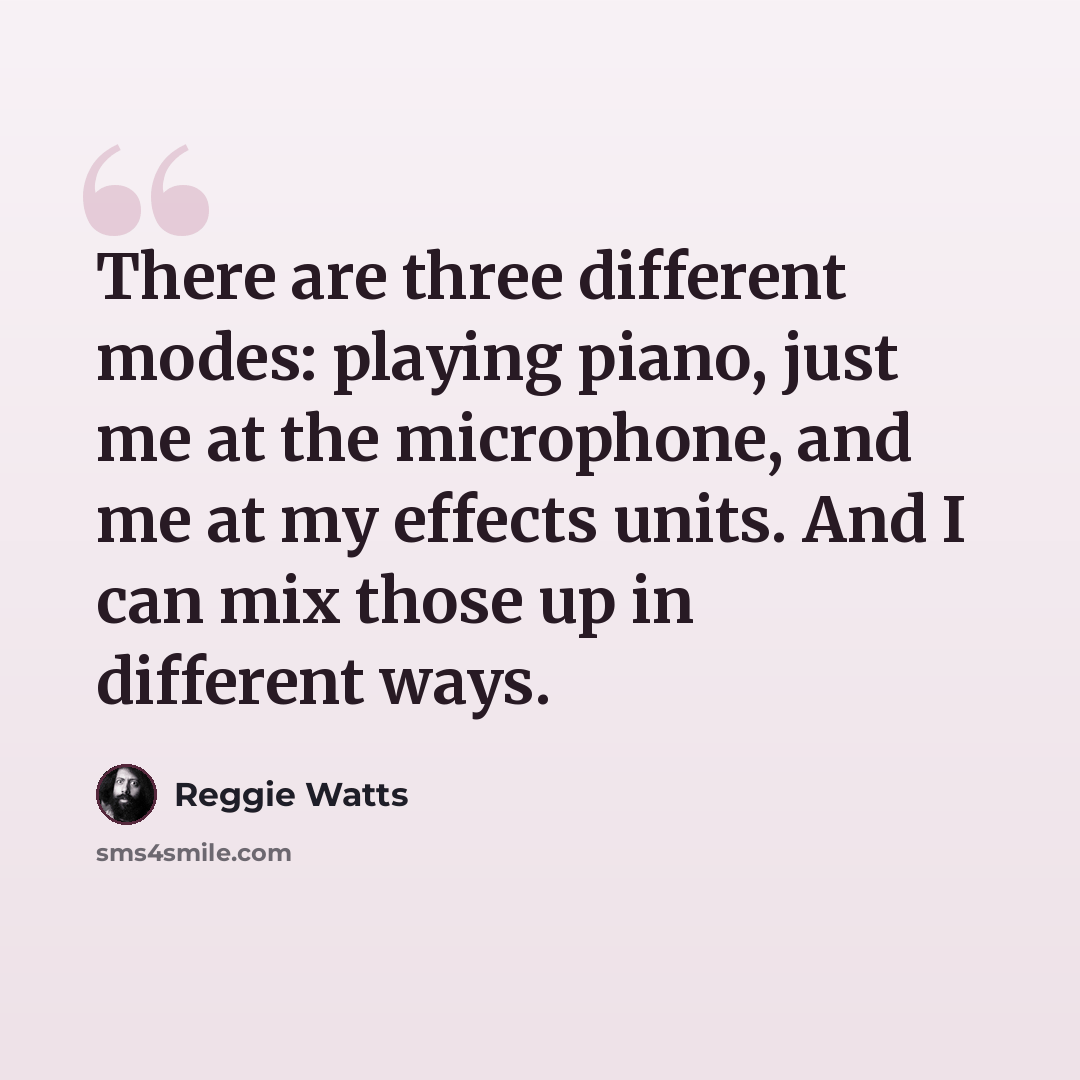“There are three different modes: playing piano, just me at the microphone, and me at my effects units. And I can mix those up in different ways.” quote by Reggie Watts