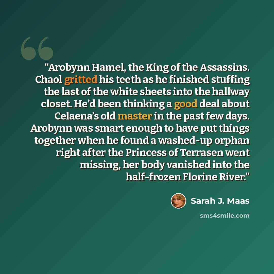 “Arobynn Hamel, the King of the Assassins. Chaol gritted his teeth as he finished stuffing the last of the white sheets into the hallway closet. He’d been thinking a good deal about Celaena’s old master in the past few days. Arobynn was smart enough to have put things together when he found a…” quote by Sarah J. Maas