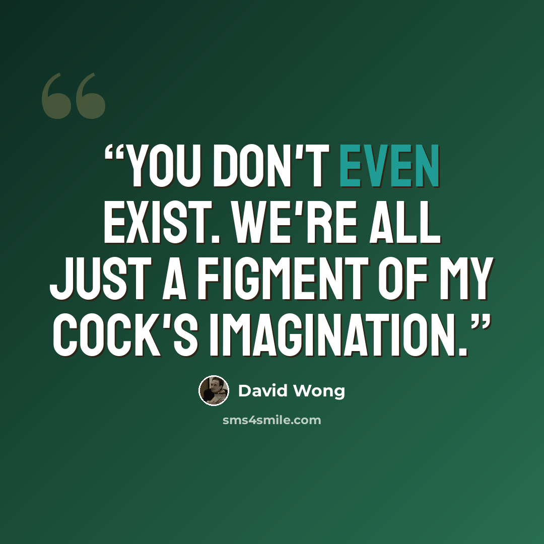 “You don't even exist. We're all just a figment of my cock's imagination.” quote by David Wong