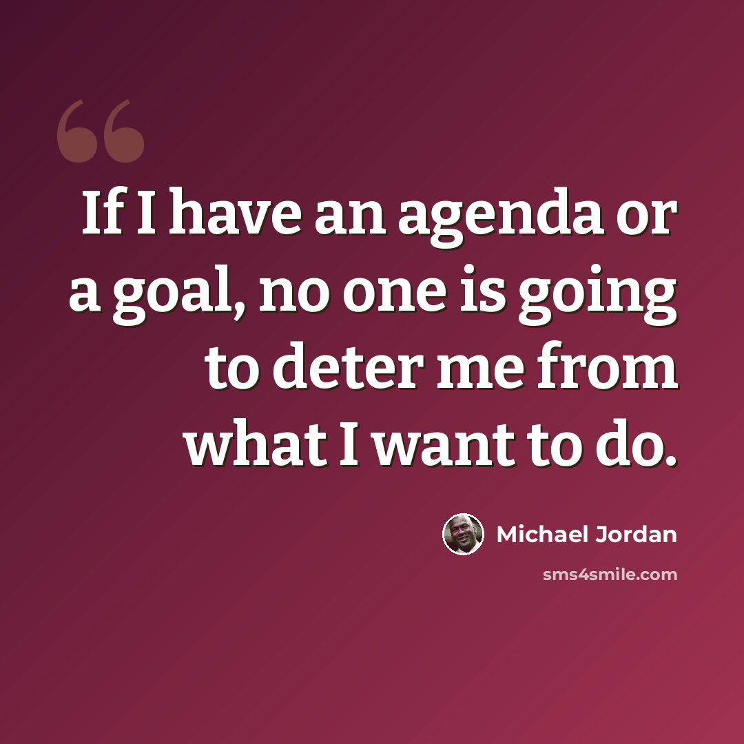 “If I have an agenda or a goal, no one is going to deter me from what I want to do.” quote by Michael Jordan