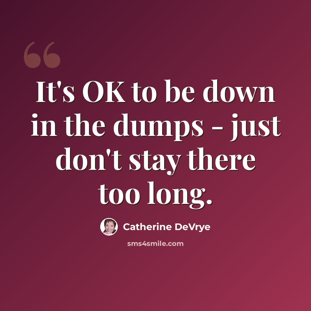 “It's OK to be down in the dumps - just don't stay there too long.” quote by Catherine DeVrye