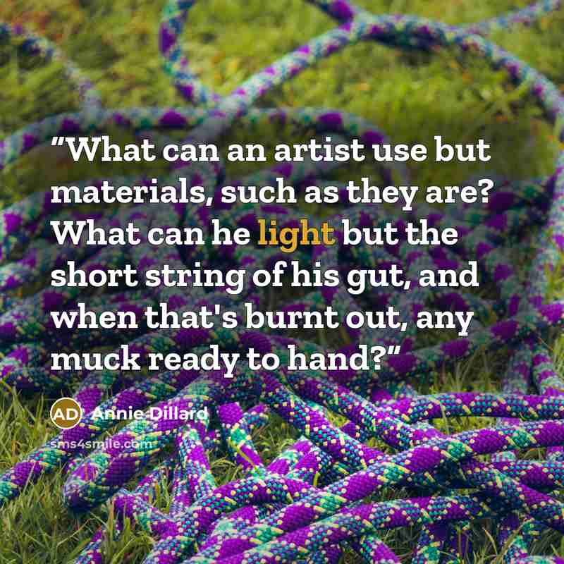 “What can an artist use but materials, such as they are? What can he light but the short string of his gut, and when that's burnt out, any muck ready to hand?” quote by Annie Dillard