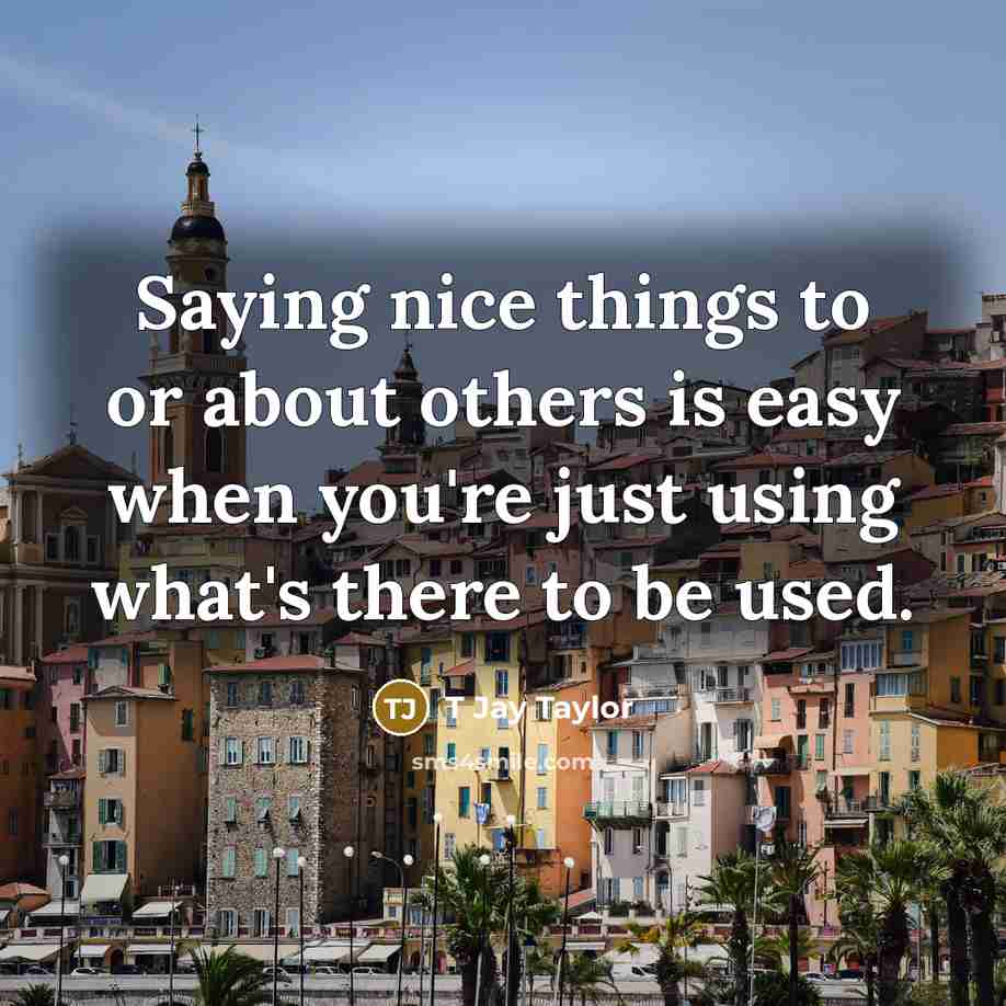 “Saying nice things to or about others is easy when you're just using what's there to be used.” quote by T Jay Taylor