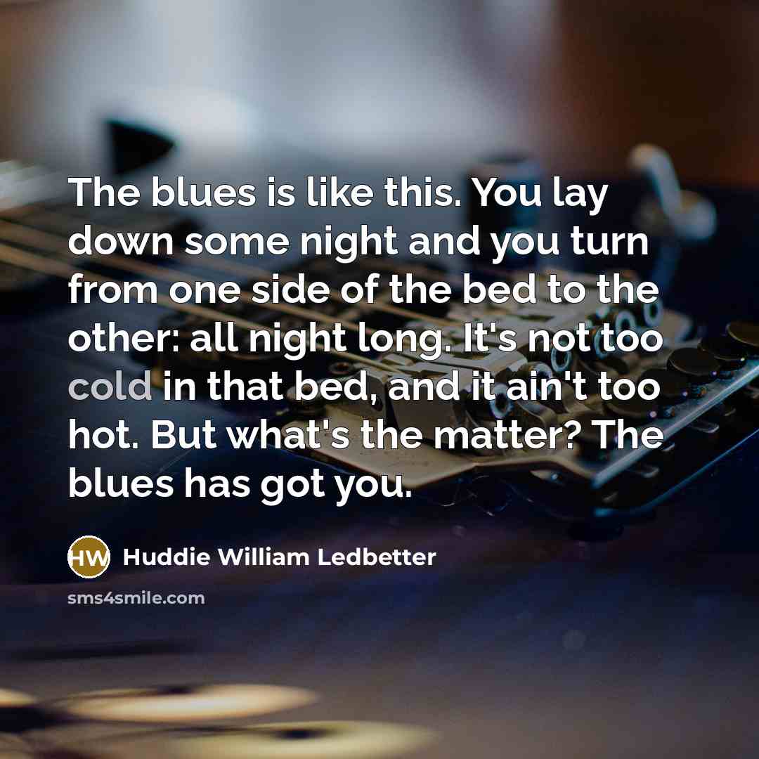 “The blues is like this. You lay down some night and you turn from one side of the bed to the other: all night long. It's not too cold in that bed, and it ain't too hot. But what's the matter? The blues has got you.” quote by Huddie William Ledbetter