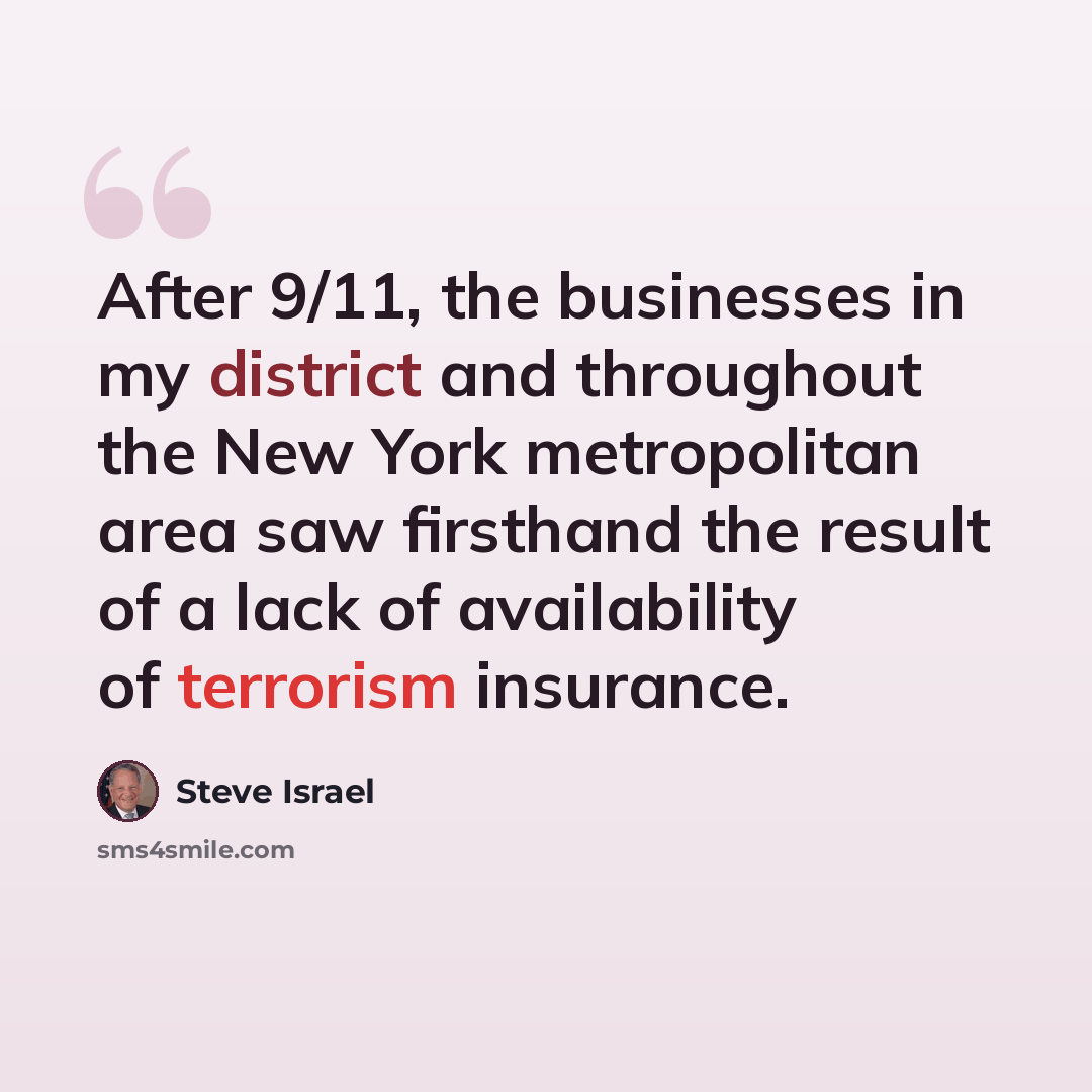 “After 9/11, the businesses in my district and throughout the New York metropolitan area saw firsthand the result of a lack of availability of terrorism insurance.” quote by Steve Israel