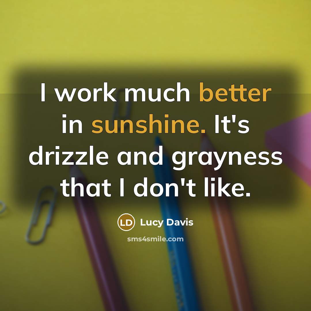 “I work much better in sunshine. It's drizzle and grayness that I don't like.” quote by Lucy Davis