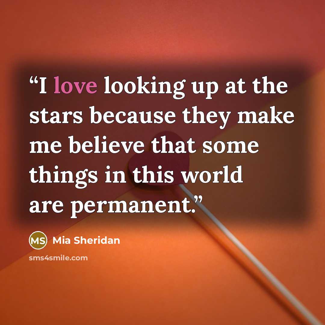 “I love looking up at the stars because they make me believe that some things in this world are permanent.” quote by Mia Sheridan