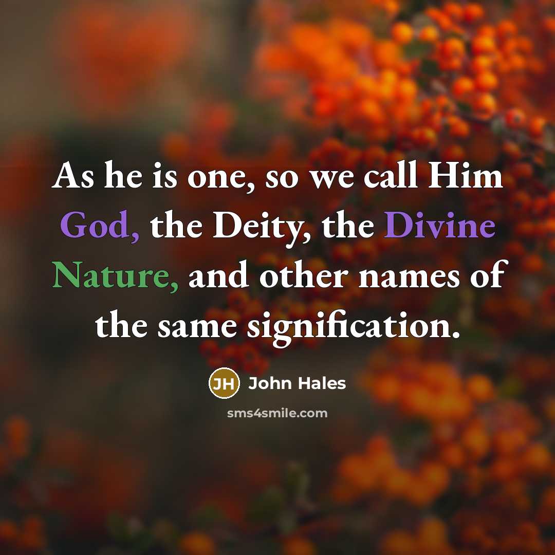 “As he is one, so we call Him God, the Deity, the Divine Nature, and other names of the same signification.” quote by John Hales
