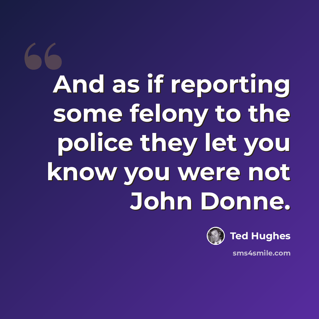 “And as if reporting some felony to the police they let you know you were not John Donne.” quote by Ted Hughes