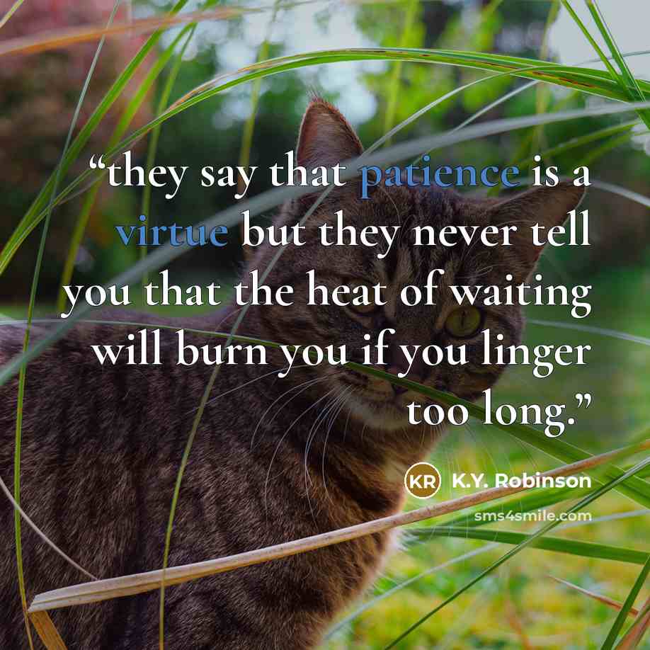 “they say that patience is a virtue but they never tell you that the heat of waiting will burn you if you linger too long.” quote by K.Y. Robinson