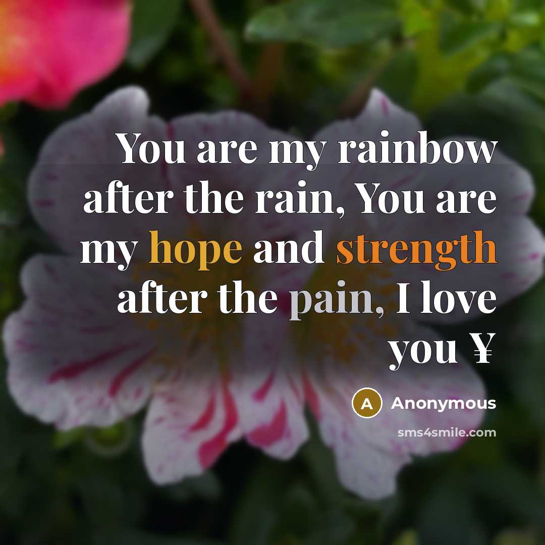 “You are my rainbow after the rain, You are my hope and strength after the pain, I love you ¥” quote by Anonymous