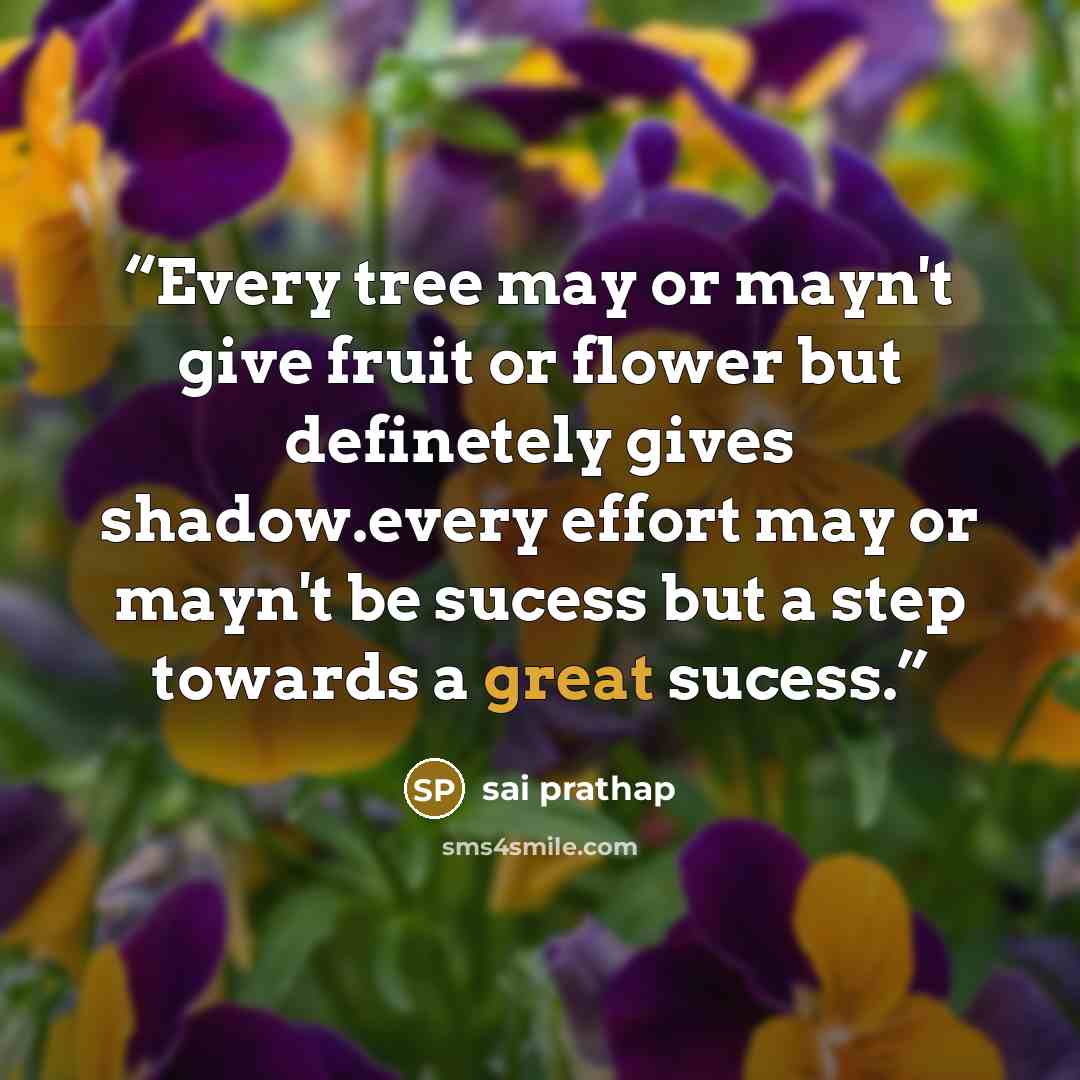 “Every tree may or mayn't give fruit or flower but definetely gives shadow.every effort may or mayn't be sucess but a step towards a great sucess.” quote by sai prathap