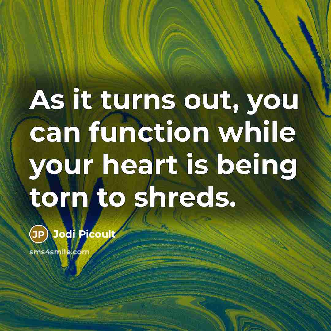 “As it turns out, you can function while your heart is being torn to shreds.” quote by Jodi Picoult