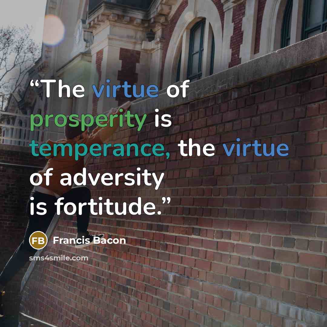 “The virtue of prosperity is temperance, the virtue of adversity is fortitude.” quote by Francis Bacon