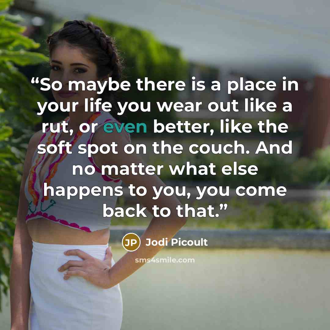 “So maybe there is a place in your life you wear out like a rut, or even better, like the soft spot on the couch. And no matter what else happens to you, you come back to that.” quote by Jodi Picoult