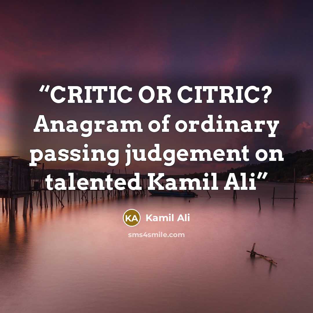 “CRITIC OR CITRIC? Anagram of ordinary passing judgement on talented Kamil Ali” quote by Kamil Ali