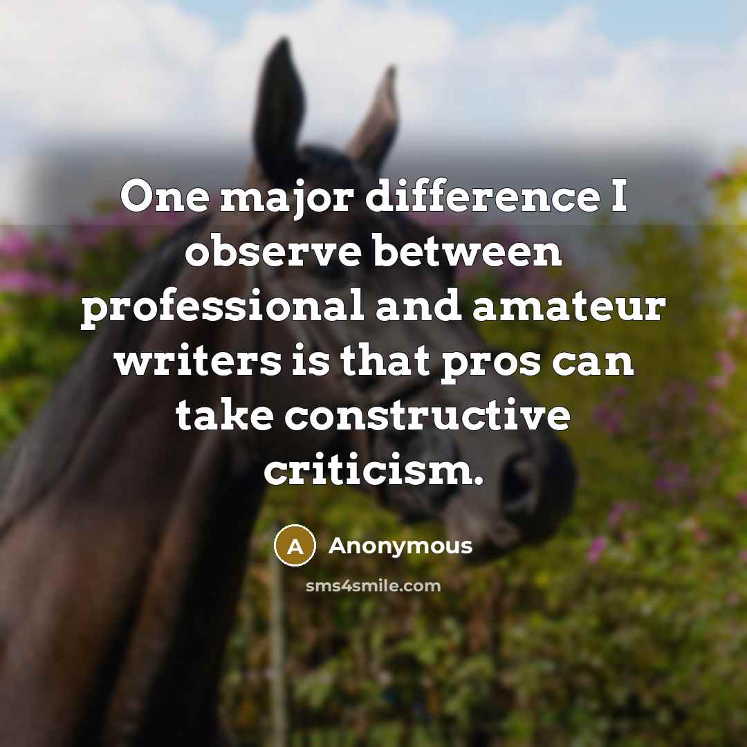 “One major difference I observe between professional and amateur writers is that pros can take constructive criticism.” quote by Anonymous