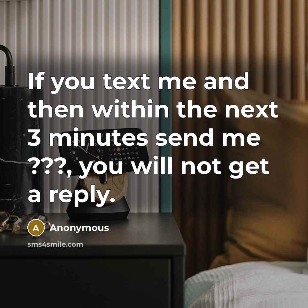 “If you text me and then within the next 3 minutes send me ???, you will not get a reply.” quote by Anonymous
