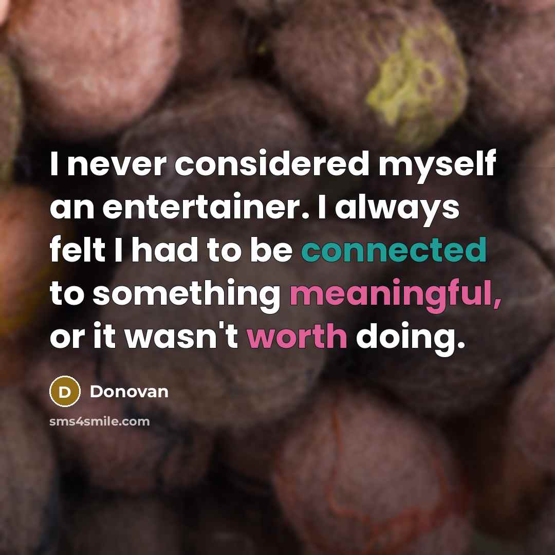 “I never considered myself an entertainer. I always felt I had to be connected to something meaningful, or it wasn't worth doing.” quote by Donovan