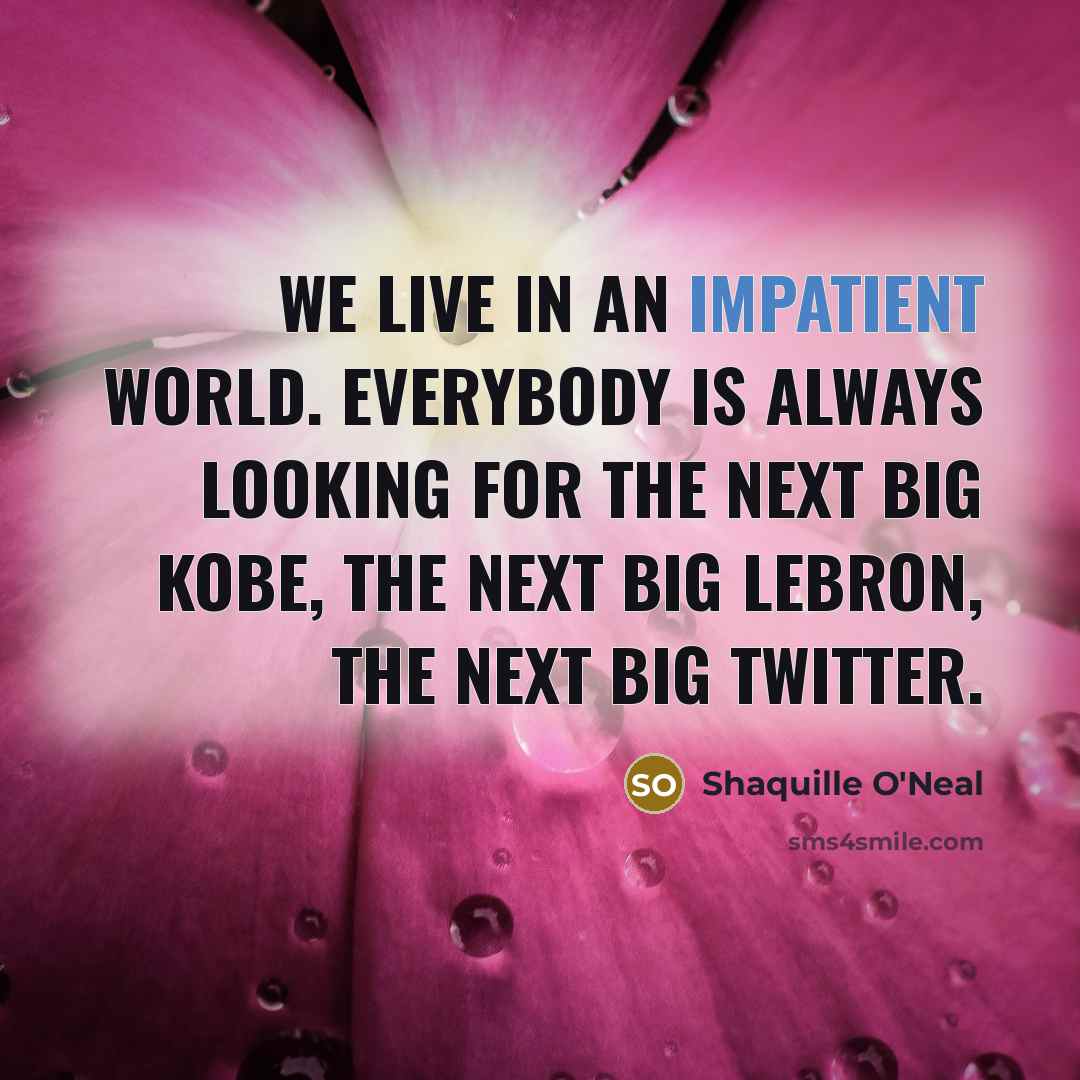 “We live in an impatient world. Everybody is always looking for the next big Kobe, the next big LeBron, the next big Twitter.” quote by Shaquille O'Neal