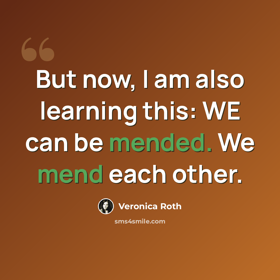 “But now, I am also learning this: WE can be mended. We mend each other.” quote by Veronica Roth