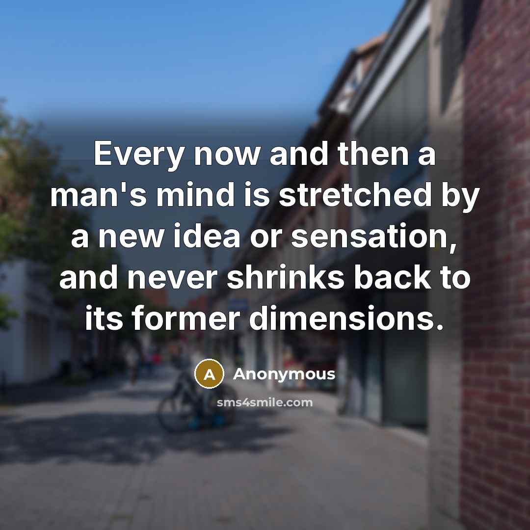 “Every now and then a man's mind is stretched by a new idea or sensation, and never shrinks back to its former dimensions.” quote by Anonymous