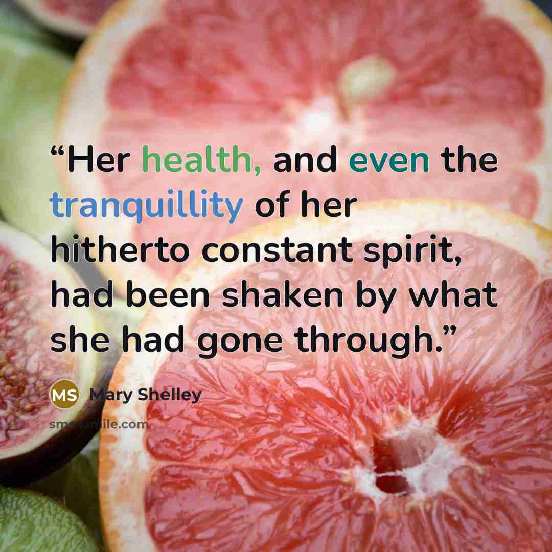 “Her health, and even the tranquillity of her hitherto constant spirit, had been shaken by what she had gone through.” quote by Mary Shelley