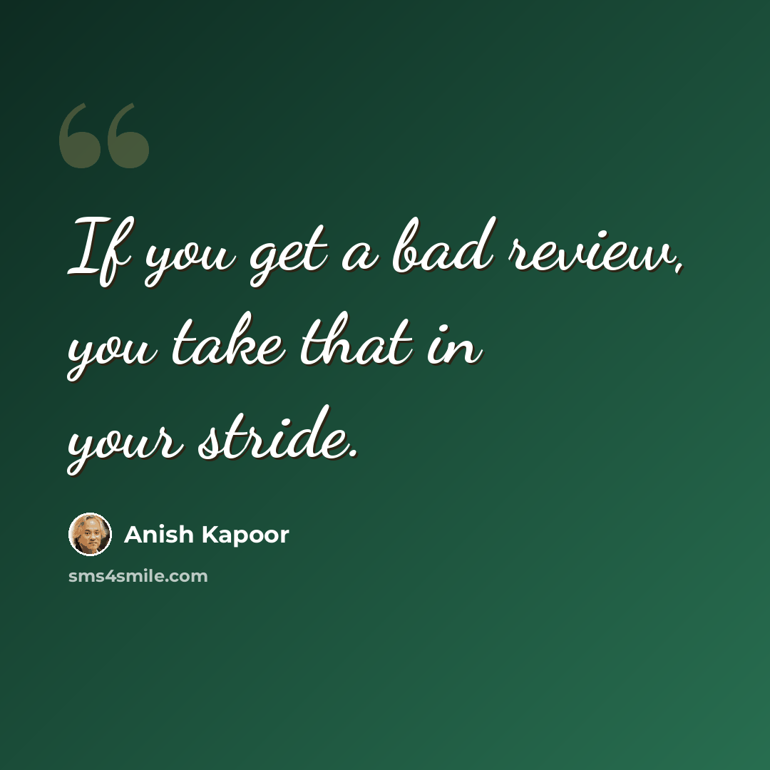 “If you get a bad review, you take that in your stride.” quote by Anish Kapoor
