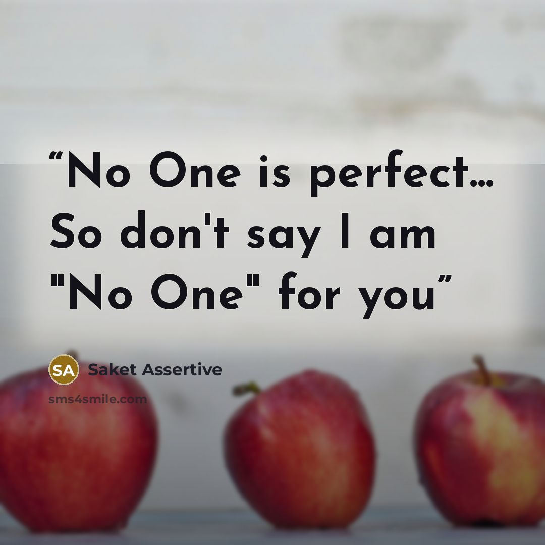 “No One is perfect... So don't say I am "No One" for you” quote by Saket Assertive