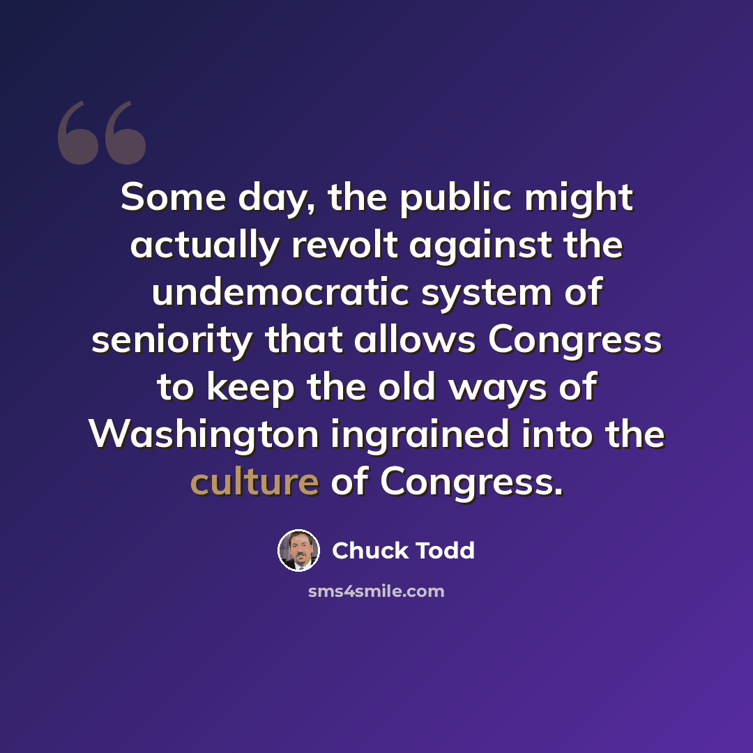 “Some day, the public might actually revolt against the undemocratic system of seniority that allows Congress to keep the old ways of Washington ingrained into the culture of Congress.” quote by Chuck Todd