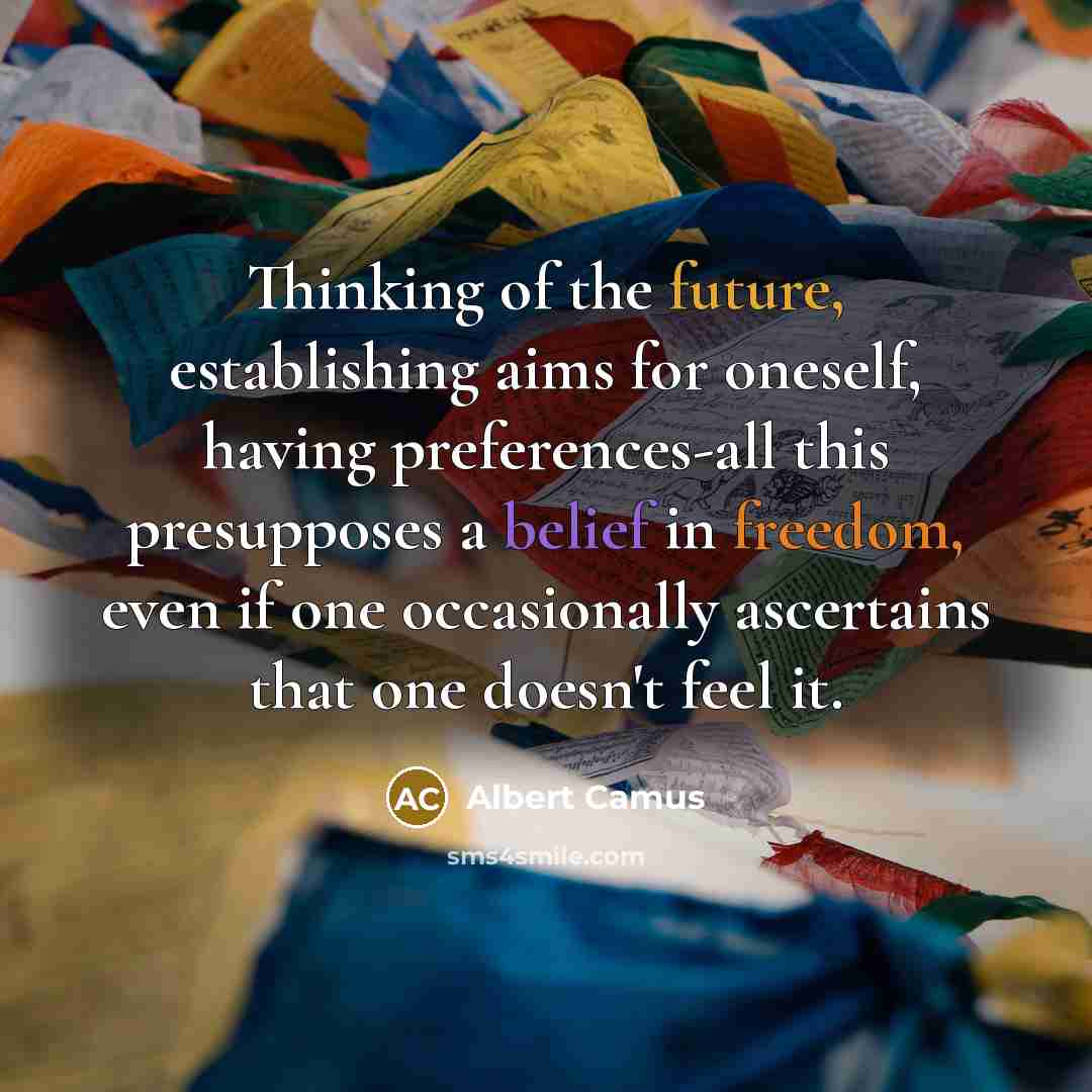 “Thinking of the future, establishing aims for oneself, having preferences-all this presupposes a belief in freedom, even if one occasionally ascertains that one doesn't feel it.” quote by Albert Camus