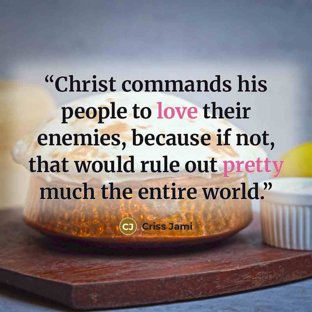 “Christ commands his people to love their enemies, because if not, that would rule out pretty much the entire world.” quote by Criss Jami