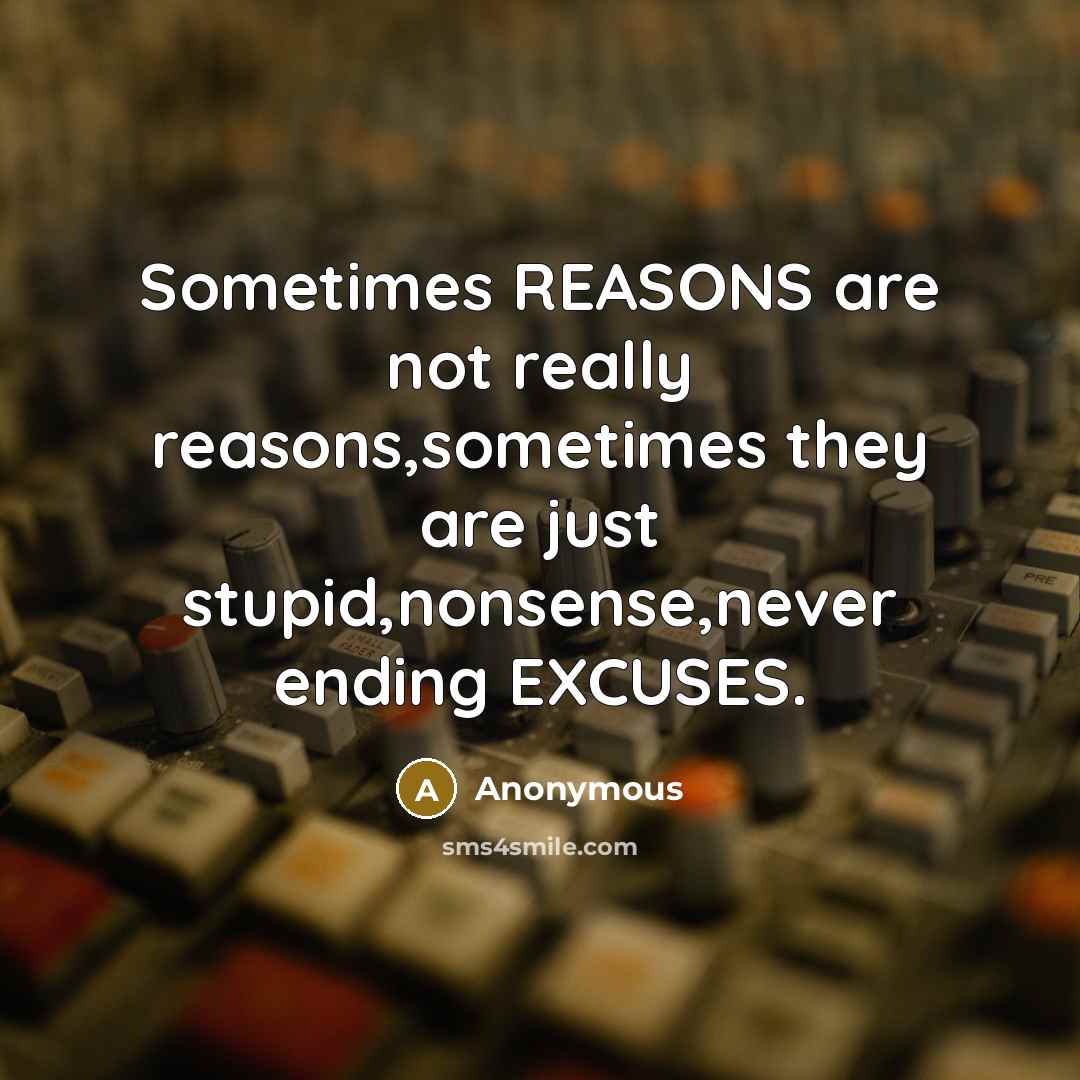 “Sometimes REASONS are not really reasons,sometimes they are just stupid,nonsense,never ending EXCUSES.” quote by Anonymous