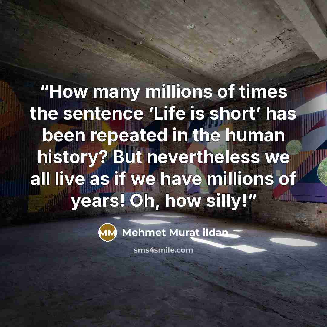 “How many millions of times the sentence ‘Life is short’ has been repeated in the human history? But nevertheless we all live as if we have millions of years! Oh, how silly!” quote by Mehmet Murat ildan