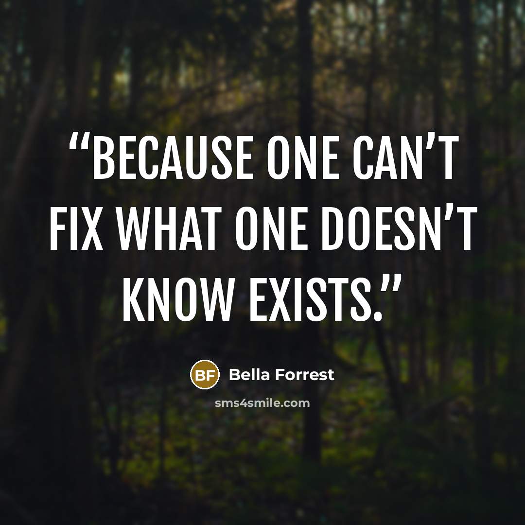 “Because one can’t fix what one doesn’t know exists.” quote by Bella Forrest