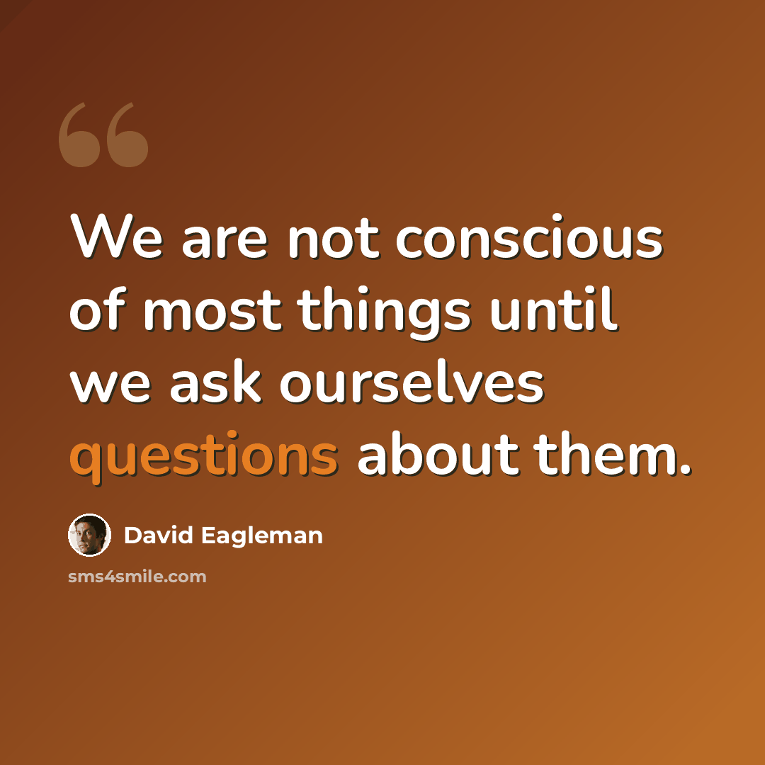 “We are not conscious of most things until we ask ourselves questions about them.” quote by David Eagleman