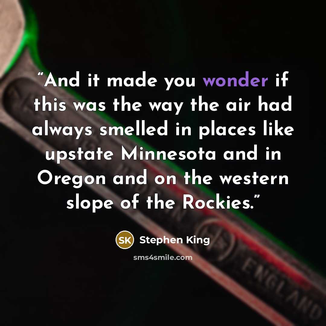 “And it made you wonder if this was the way the air had always smelled in places like upstate Minnesota and in Oregon and on the western slope of the Rockies.” quote by Stephen King