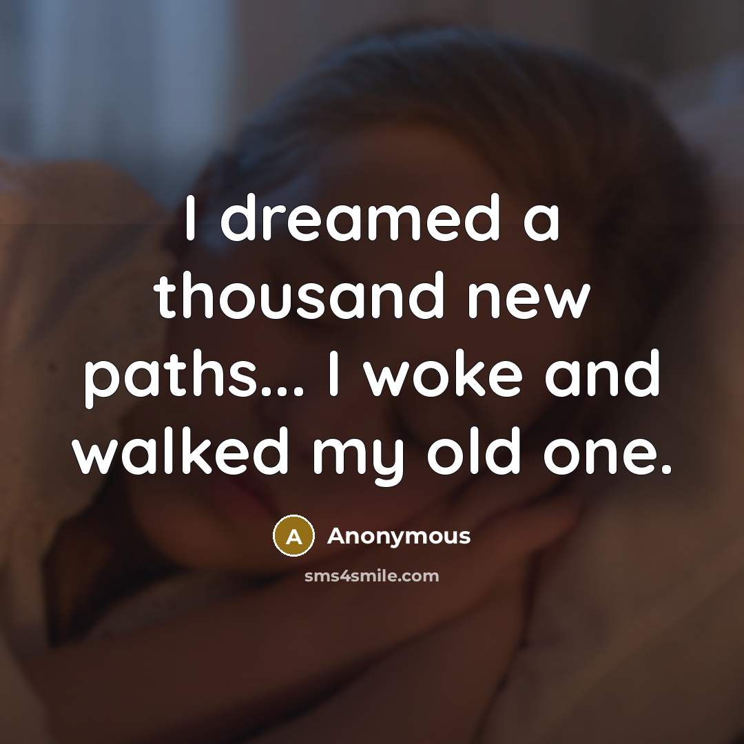 “I dreamed a thousand new paths... I woke and walked my old one.” quote by Anonymous