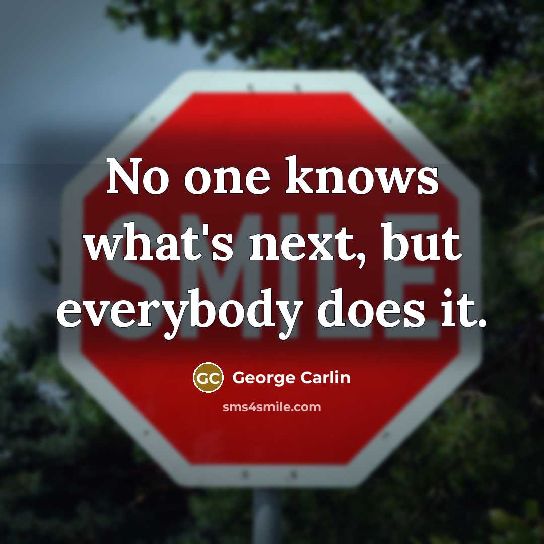 “No one knows what's next, but everybody does it.” quote by George Carlin