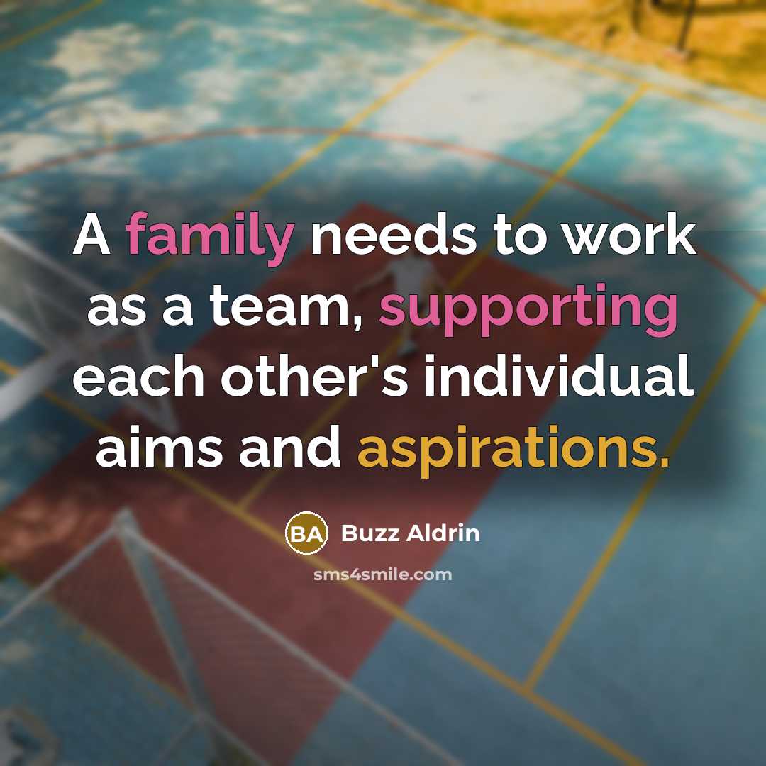 “A family needs to work as a team, supporting each other's individual aims and aspirations.” quote by Buzz Aldrin