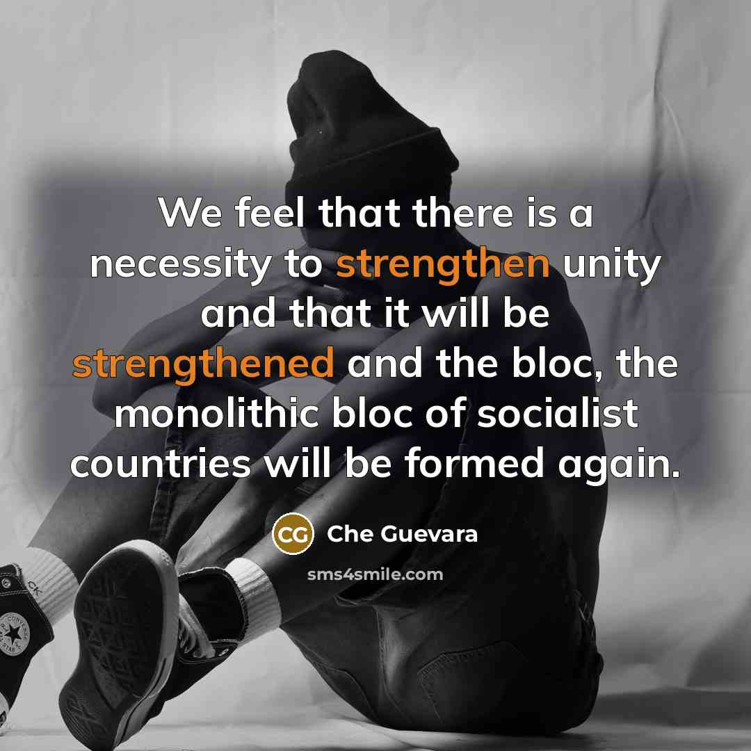 “We feel that there is a necessity to strengthen unity and that it will be strengthened and the bloc, the monolithic bloc of socialist countries will be formed again.” quote by Che Guevara