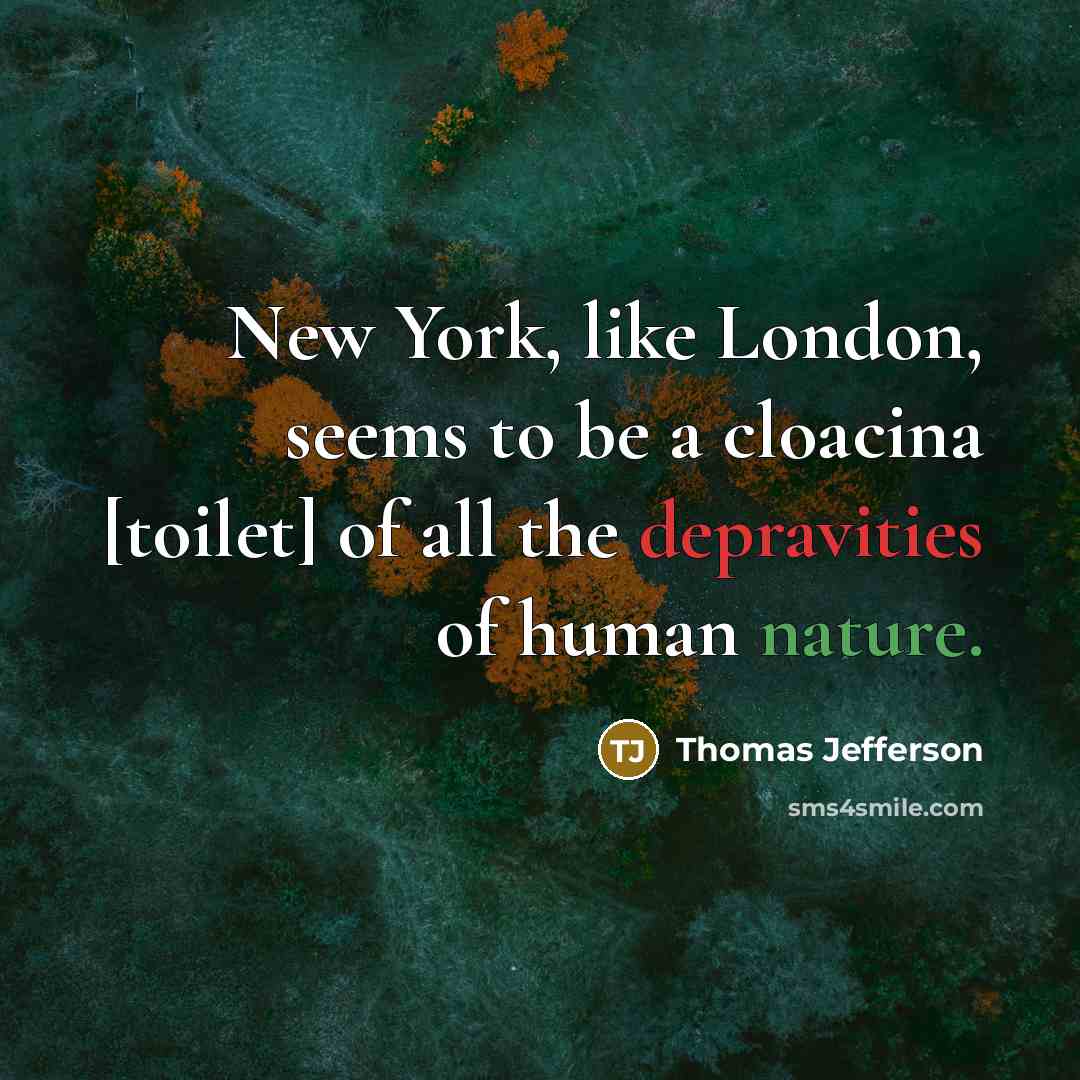 “New York, like London, seems to be a cloacina [toilet] of all the depravities of human nature.” quote by Thomas Jefferson