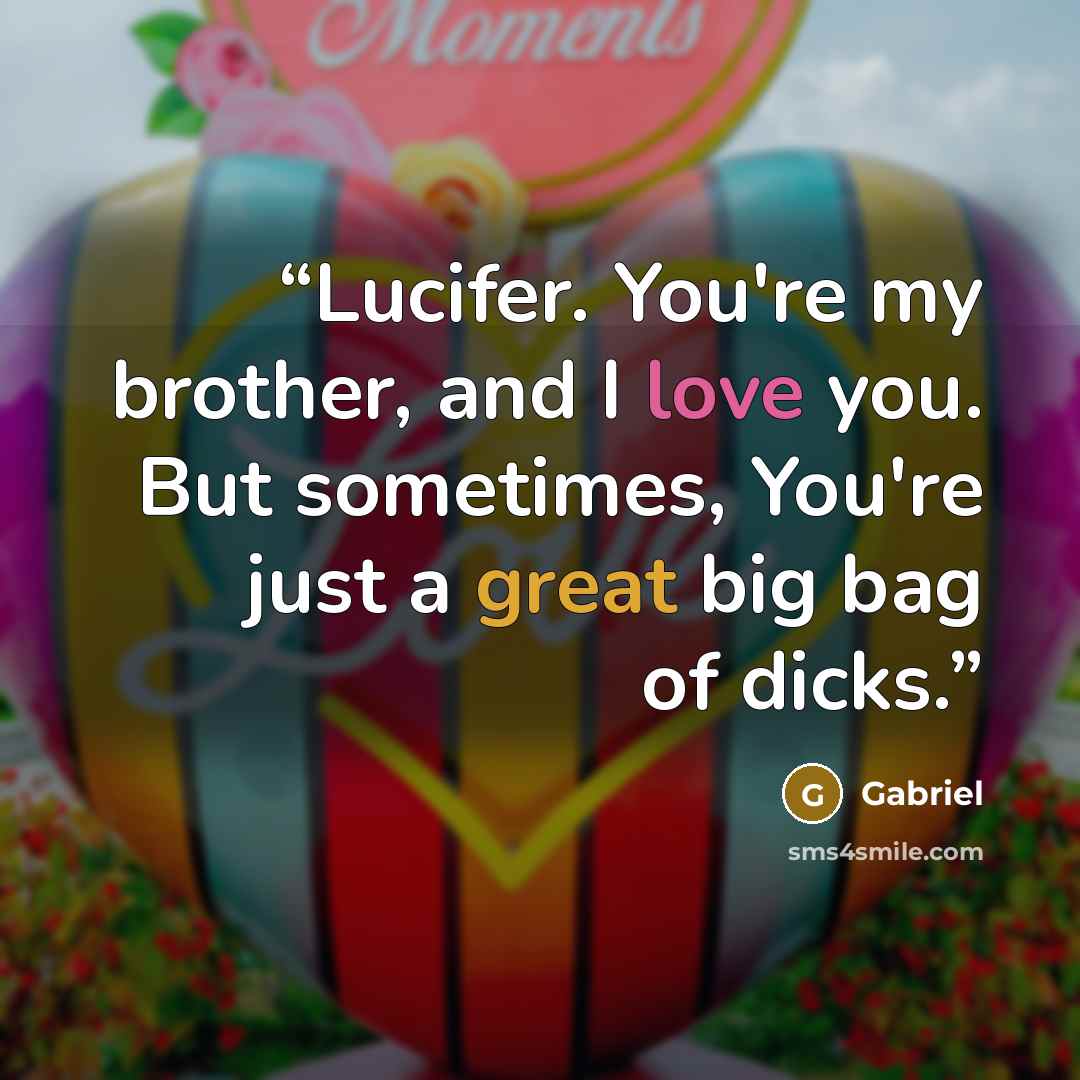 “Lucifer. You're my brother, and I love you. But sometimes, You're just a great big bag of dicks.” quote by Gabriel