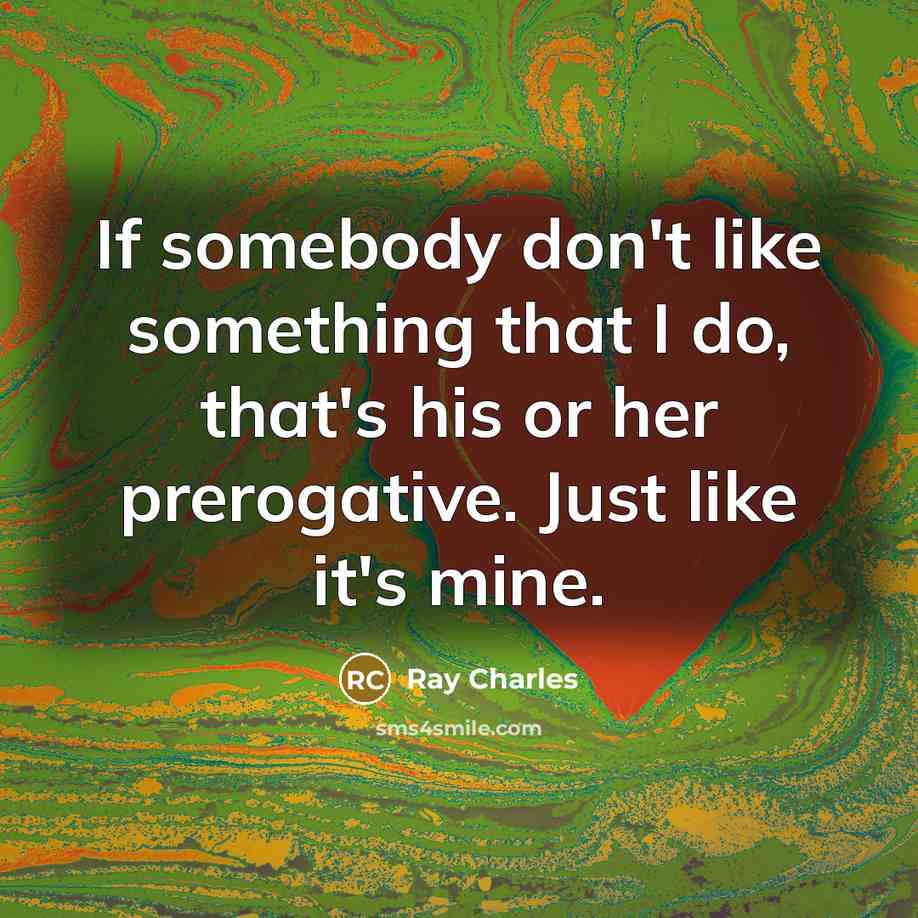 “If somebody don't like something that I do, that's his or her prerogative. Just like it's mine.” quote by Ray Charles