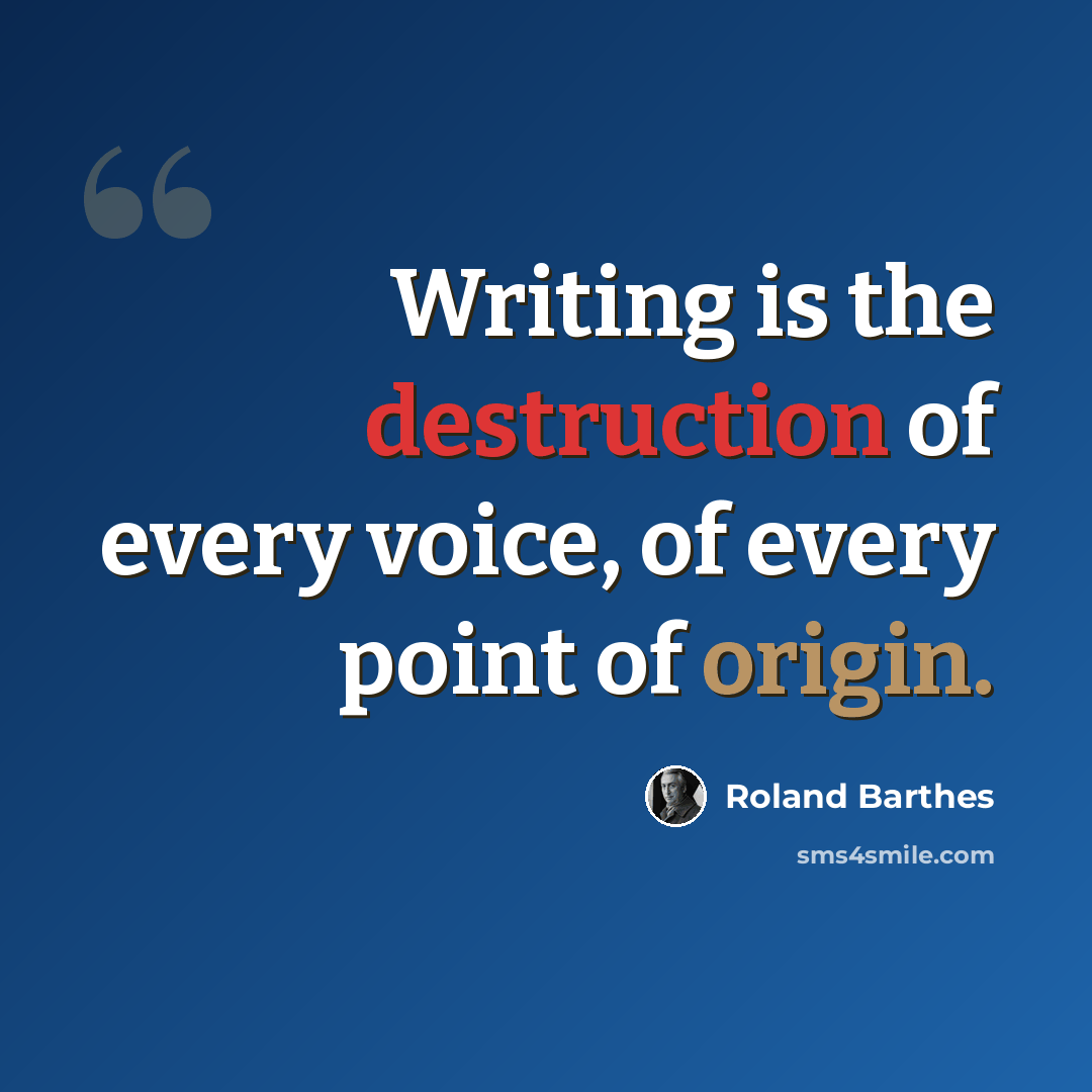 “Writing is the destruction of every voice, of every point of origin.” quote by Roland Barthes